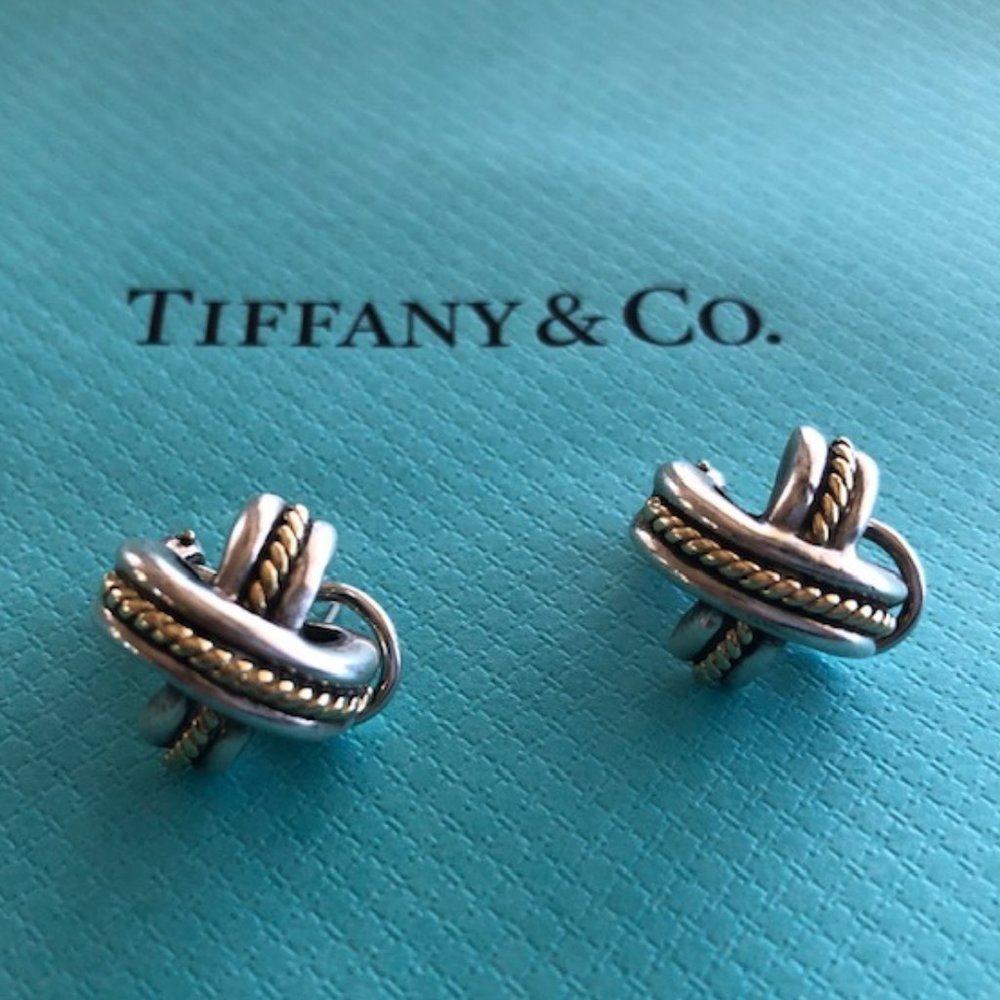 Authentic Tiffany & Co Signature "X" Earrings in Gold & Silver W/ Bag